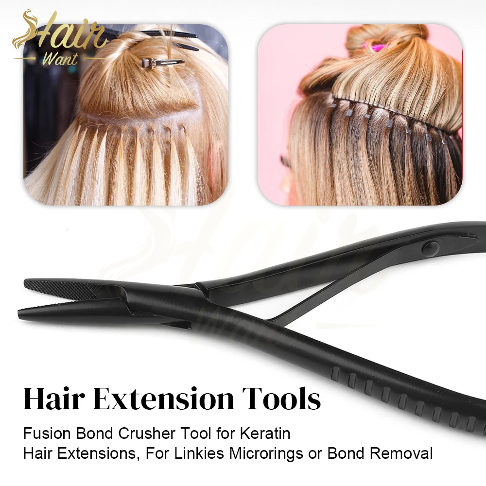 Hair Want Staninless Steel Flat Shape Hair Extension Pliers Keratin Bonding Removal Pliers for Microlinks Rings Extensions Tool