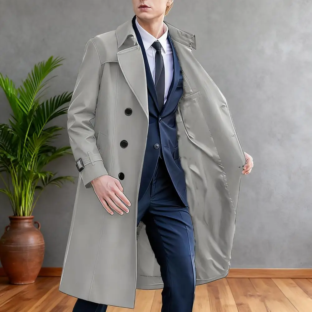 

New Autumn Winter Mens Versatile Length Woolen Coat Over Knee Double Breasted Tweed Windbreaker Outerwear Faionable Korean Style