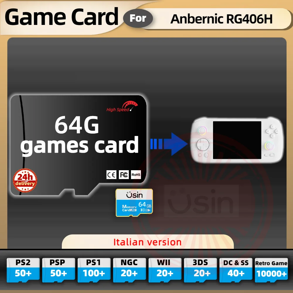 SD Game Card For Anbernic RG406H Italian version Retro PS2 PSP Games Android Gaming portable Console Memory TF High Speed 64G