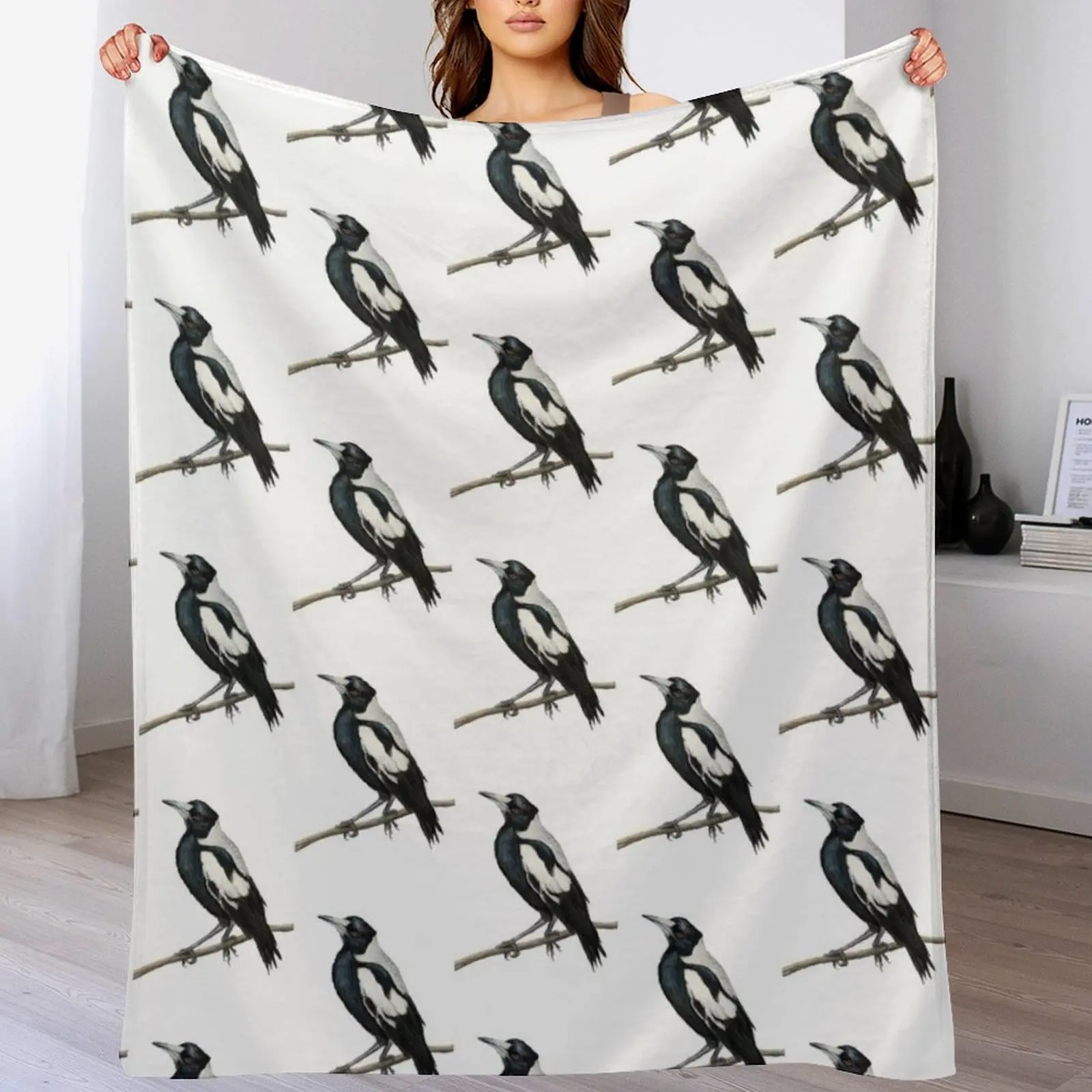 The Australian Magpie, Collingwood's iconic bird - drawing Throw Blanket