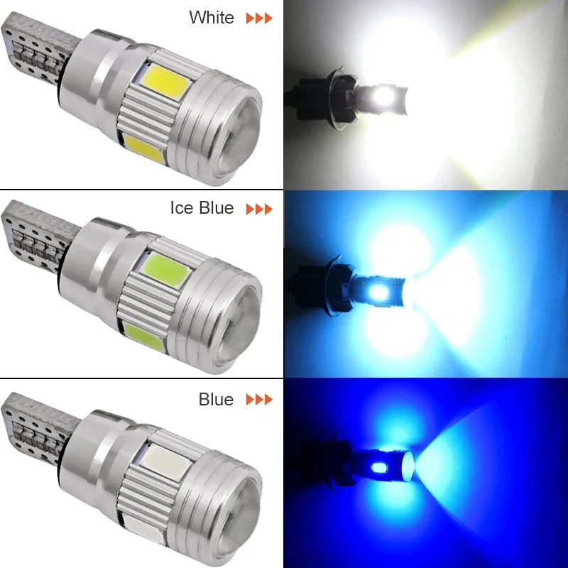 2/4/6 peças Lâmpada LED Automotiva para Sinalização 12V T10 W5W 5W5 6000K 6 SMD Sem Erro, Lâmpada Lateral Tipo Cunha para Placa de Carro