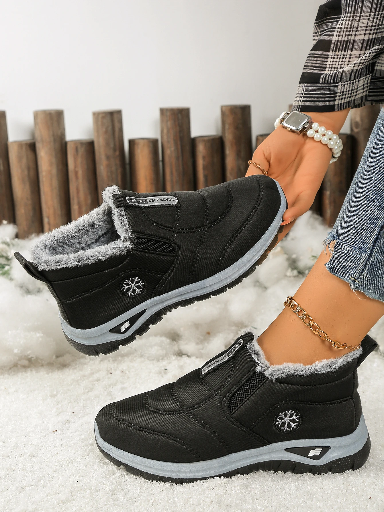 Damenstiefel, leichte Damenschuhe, bequeme Damen-Freizeitschuhe mit weicher Sohle und dickem Fleecefutter, Schuhe mit kostenlosem Versand – Detail 2