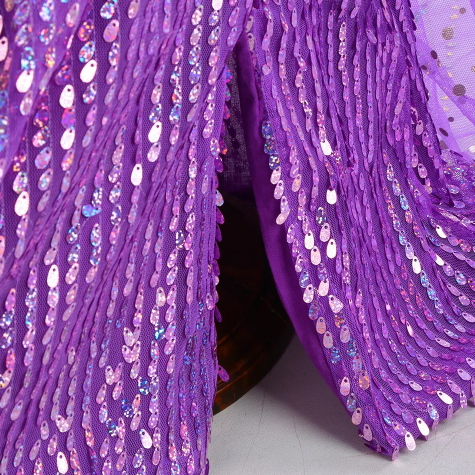 Elsa Purple Halloween Dress Girls Floor Length Sequin Princess Costume Children Carnival Long Sleeves Luxury Tulle Frocks view 5