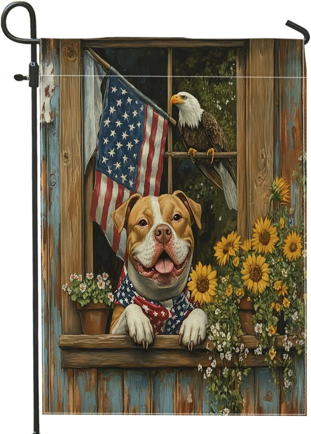 4th of July Pitbull Dog Garden Flags 12x18 Inch Double Sided for Outside, 250 Years Farmhouse Standard Vertical Canvas House AAS