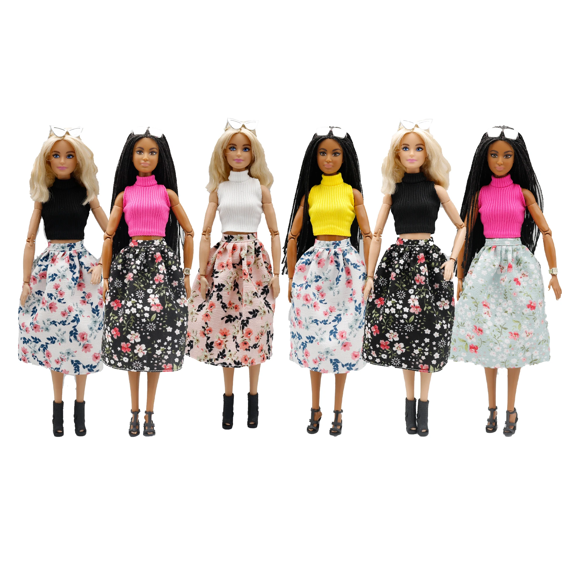 30cm 1/6 gestreifte Roll kragen weste Blumen kleid täglich tragen Accessoires Kleidung für Barbies Puppe