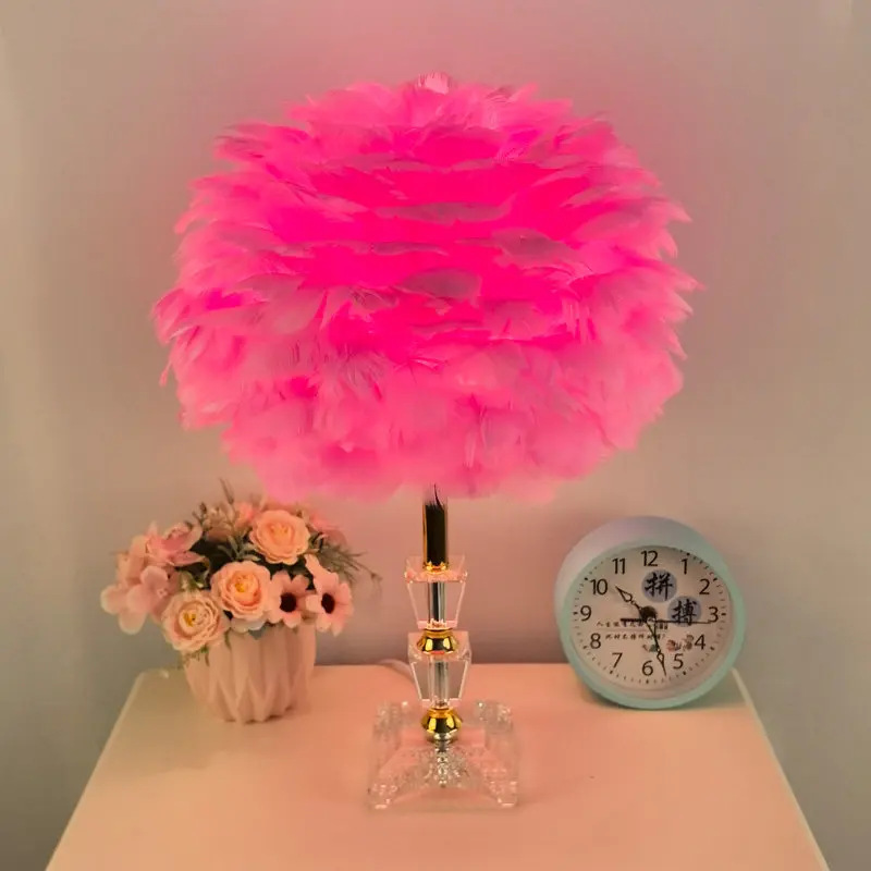 feather table lamp girl bedroom bedside goose feather table lamp light luxury high-end decoration romantic warm birthday gift