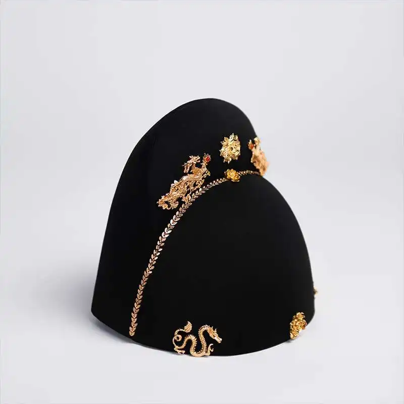 

Black Gauze Cap Hanfu Hat Made Of Natural Pearls And Agate Hanfu Accessories Folded With Scarves And Wings