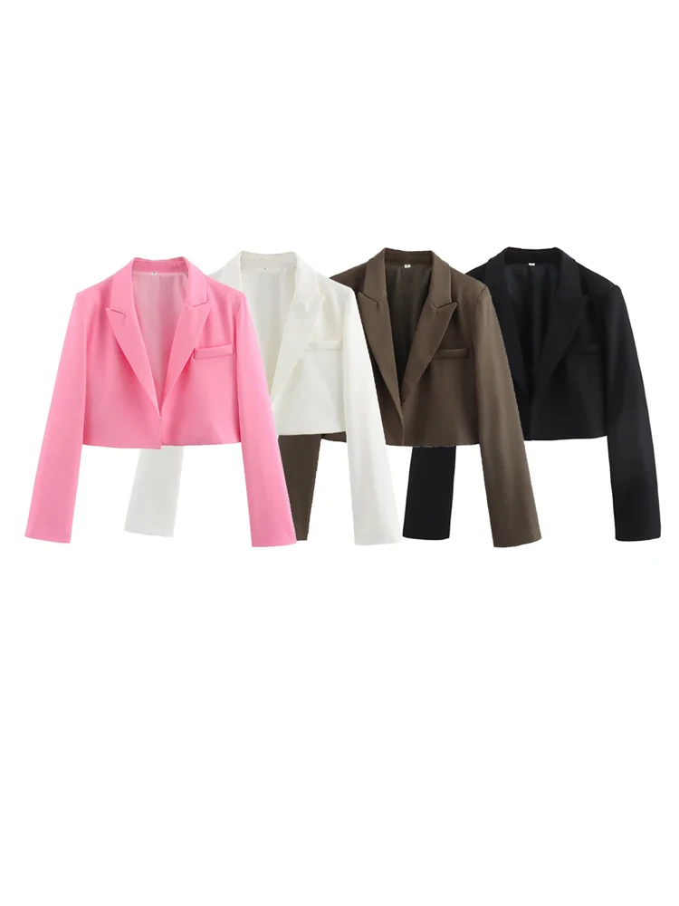 KAOPU ZA Women with padded shoulders cropped blazer vintage lapel collar long sleeve female outerwear chic veste femme