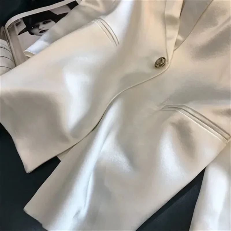 Women\'s White Blazer 2023 Spring Autumn Outerwear Female Fashion One Button Top High-quality Triacetic Acid Small Suit Coat