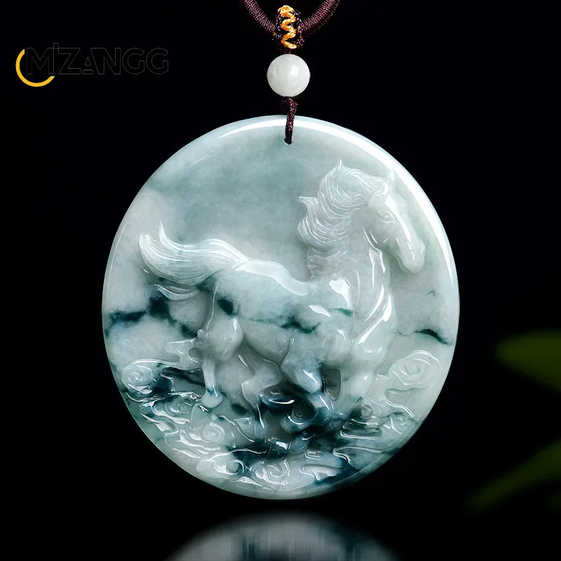

Natural Grade A Jadeite Horse Pendant A Stylish and Luxurious Glutinous Rice Jade Necklace Men and Women Holiday Gift