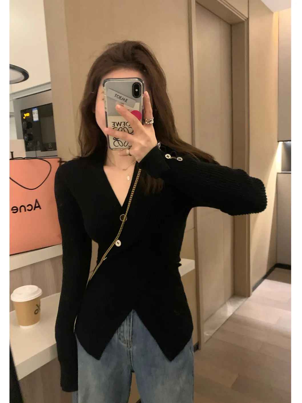 

Slim Fit Knitted Long Sve V-Ne Crossed Slit Sweater Pure Desire Sle Faionable Women's Autumn Winter Casual Top