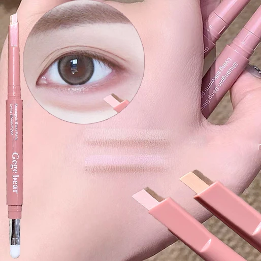 Lápiz de sombra resaltador mate debajo de los ojos de doble tono, crema iluminadora marrón Beige desnuda, delineador de ojos de gusano de seda tumbado, bolígrafo Aegyo sal