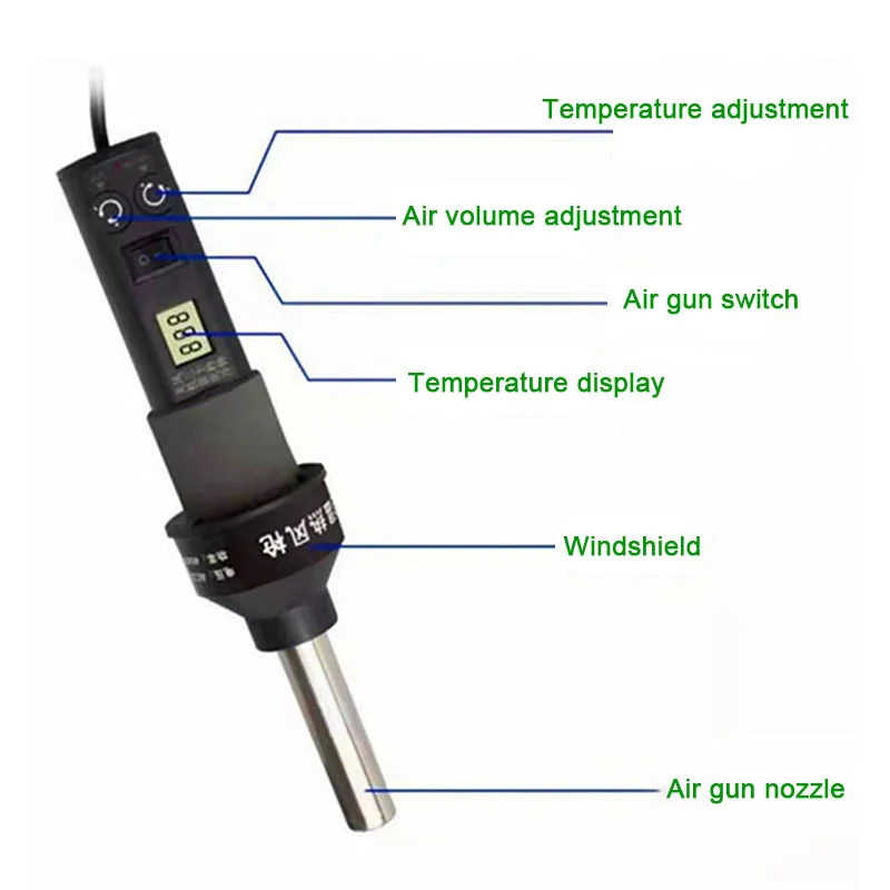 Imagem -02 - Pistola de ar Quente Portátil Estação de Solda Retrabalho 8018lcd Ventilador 450w Ferro de Solda Elétrico Ajustável Desoldering 60w 220v