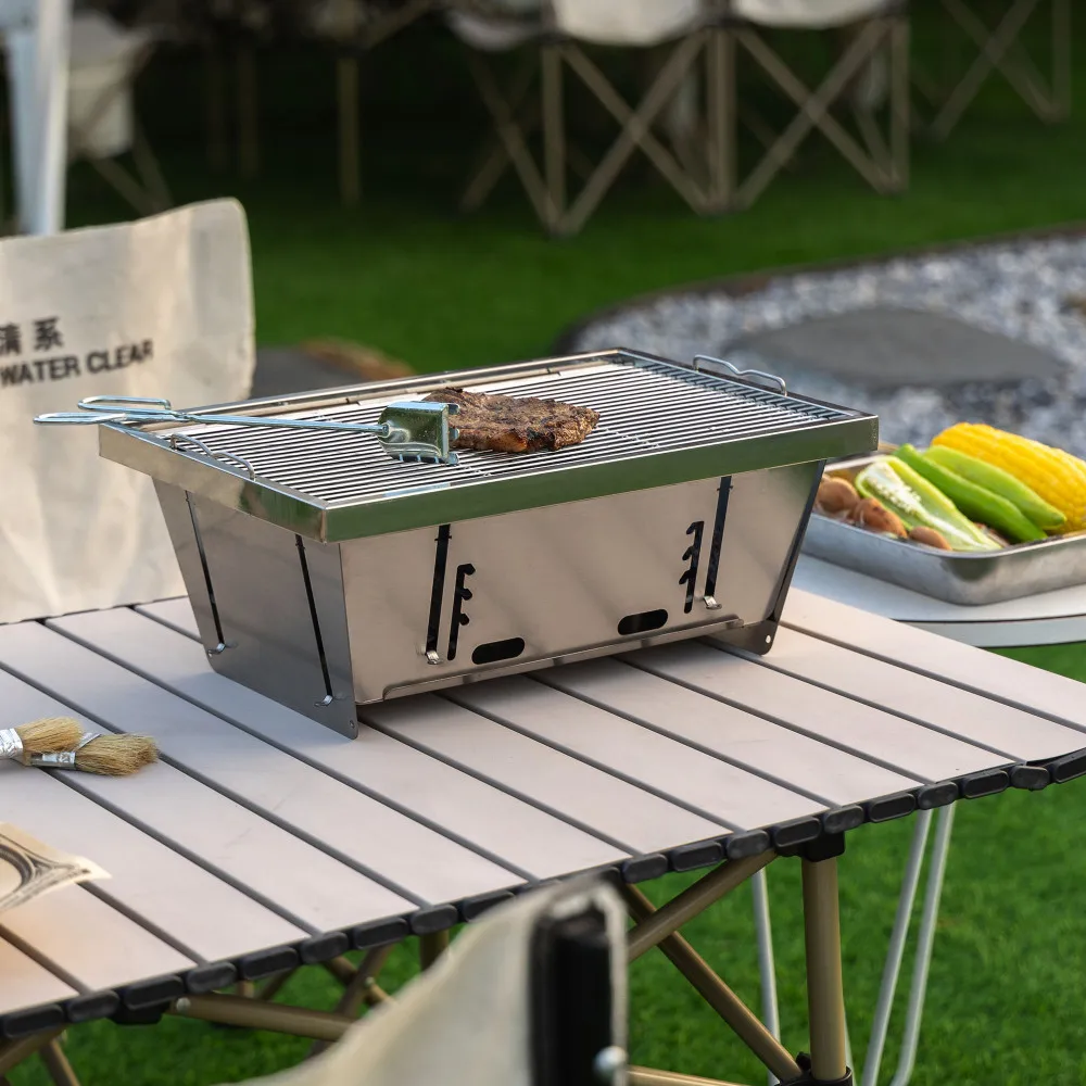 

Folded Portable BBQ Charcoal Barbecue Set Foldable Grill for Picnic Camping Travel Backyard with Compact Design Easy Storage