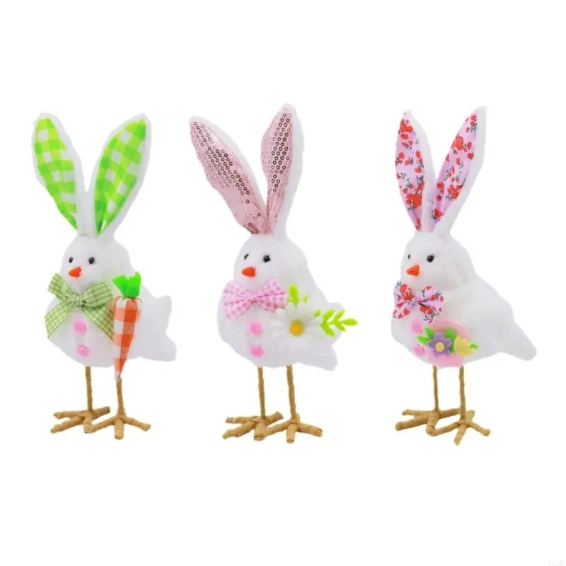 U2JC Lovely Flannel Cloth Bird Figurines Lovely Plushie Rabbit Eared Birds Statues for Holiday Decoration