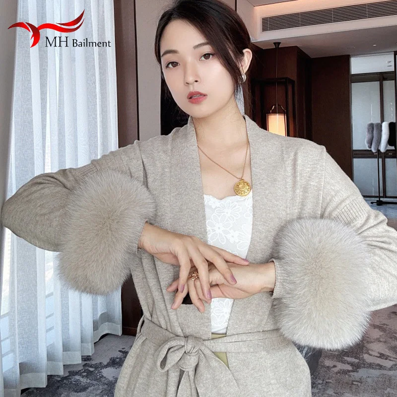 Women 100% Real Fox Fur Cuff  Winter Warm Fashion Natural Warmer Bracelet Winter Coat Fur  Glove Lady Patting Circle