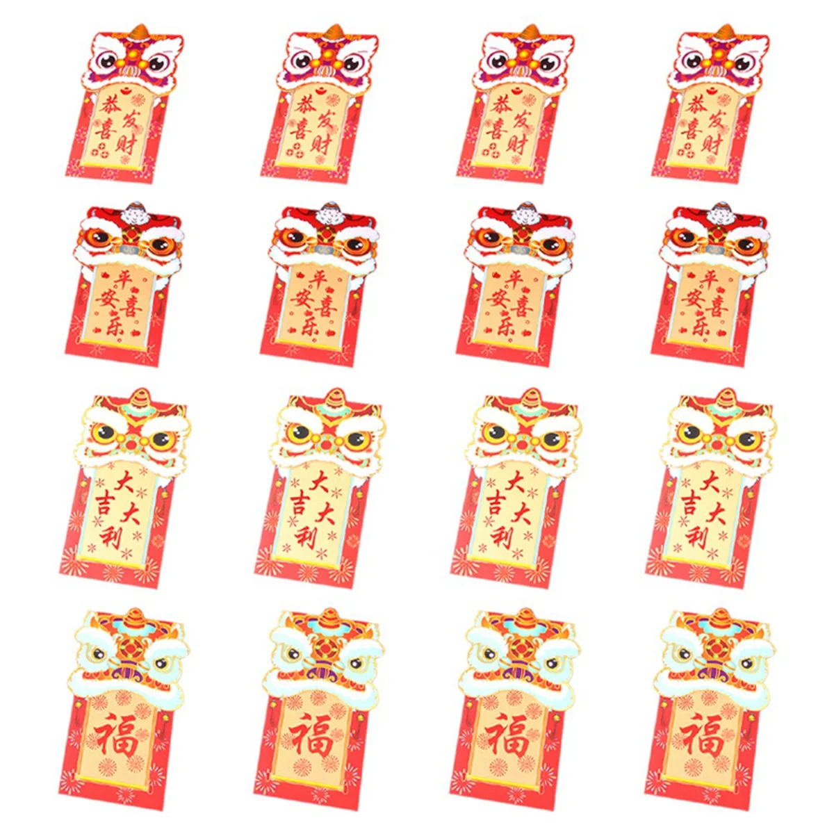 Chinese Red Envelope Spring Festival New Year Lucky Money Envelopes, 16 PCS Chinese Style Design Colorful Envelopes