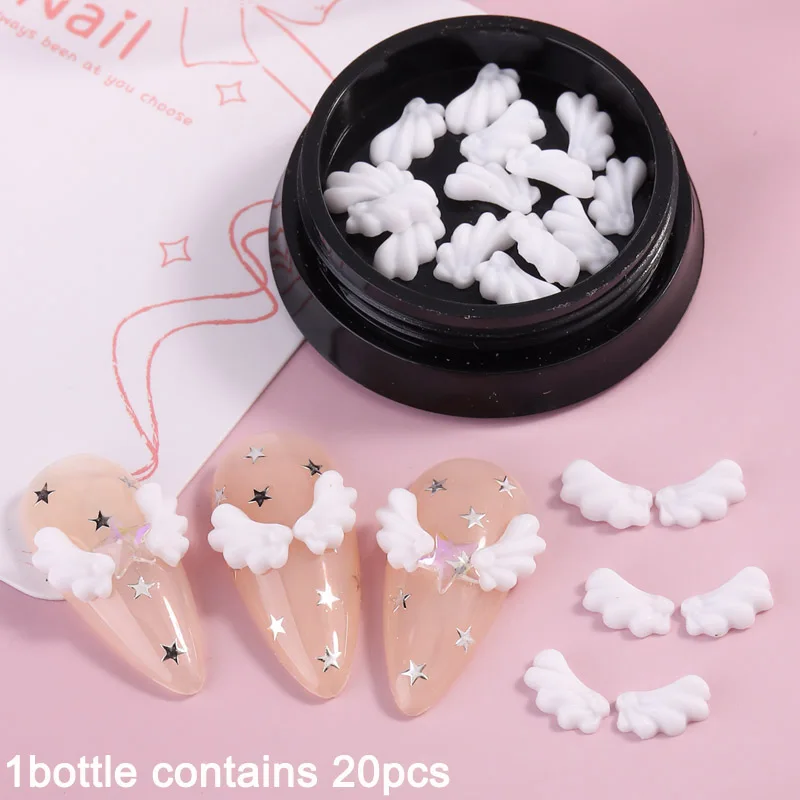 Weiße Engelsflügel Nagelkunst-Dekorationen | Niedliche japanische Flügel-Nagelaccessoires, 3D-Trend-Nagelkunst-Edelsteine, Y2k-Nagelzubehör – Detail 5