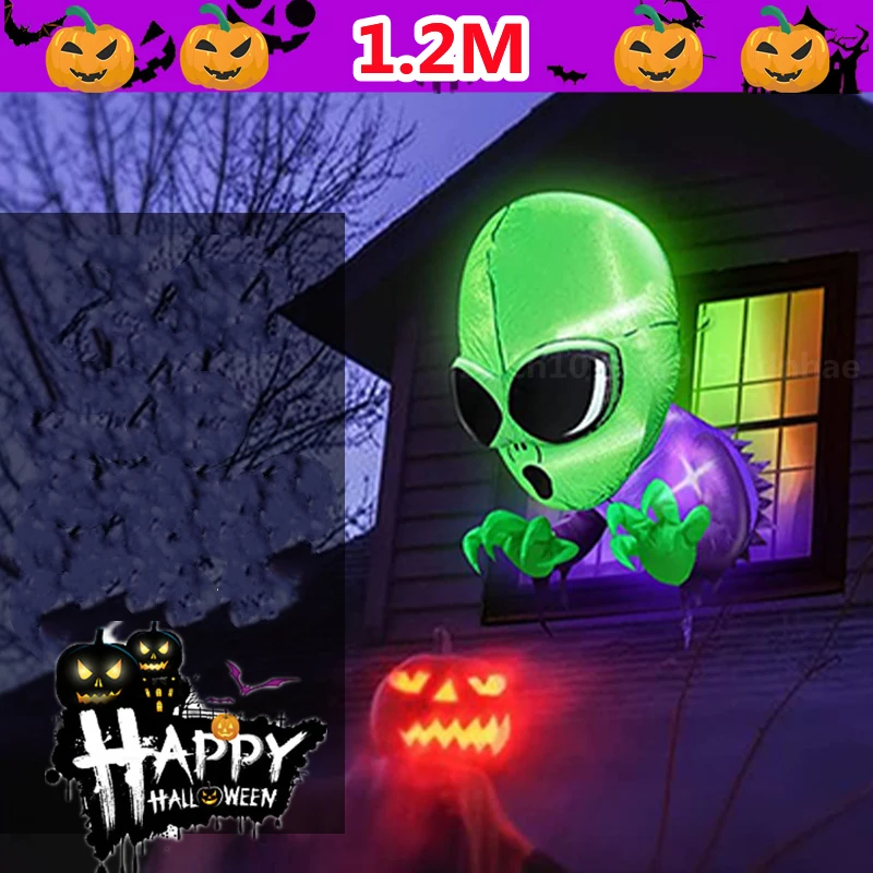 1.2M halloweenowy nadmuchiwany Model ducha z zieloną głową wbudowany w oświetlenie LED Model festiwalu ozdoba impreza na zewnątrz wystrój ogrodu