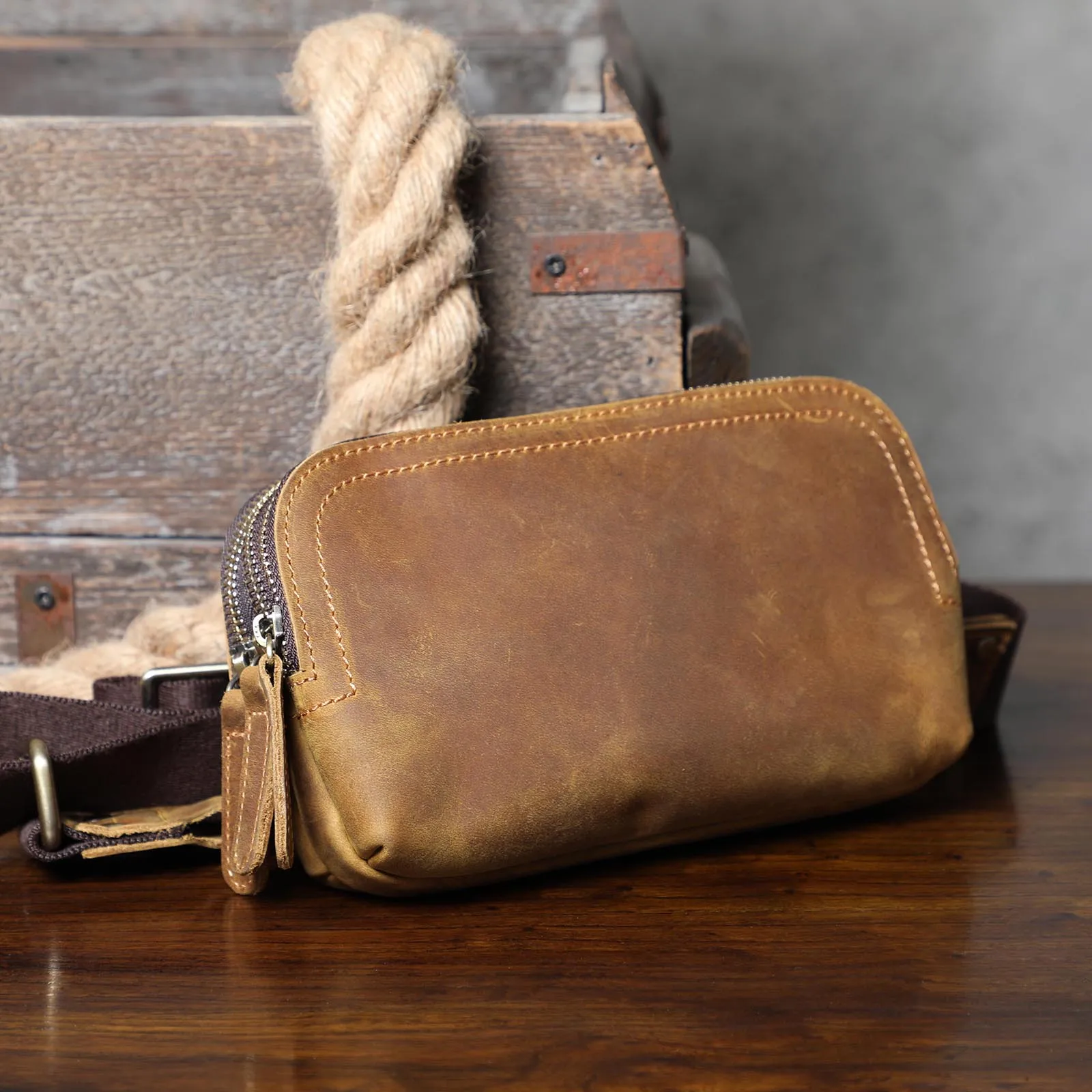 Echte Leder-Umhängetasche für Herren, Multifunktionale Clutch-Tasche, Schlichte Modische Handytasche aus Rindsleder, Oberste Schicht Rindsleder – Detail 17