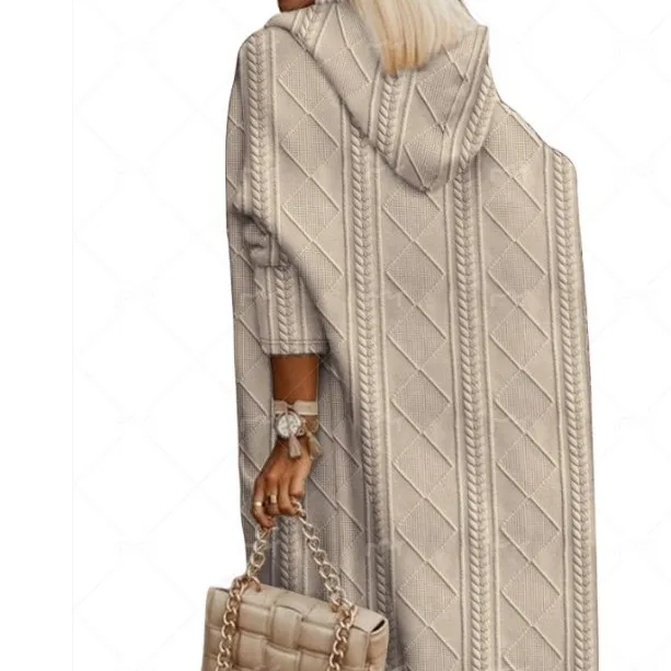 2025 Autumn and Winter New Women's European and American Pattern Hooded Medium and Long Trench Coat