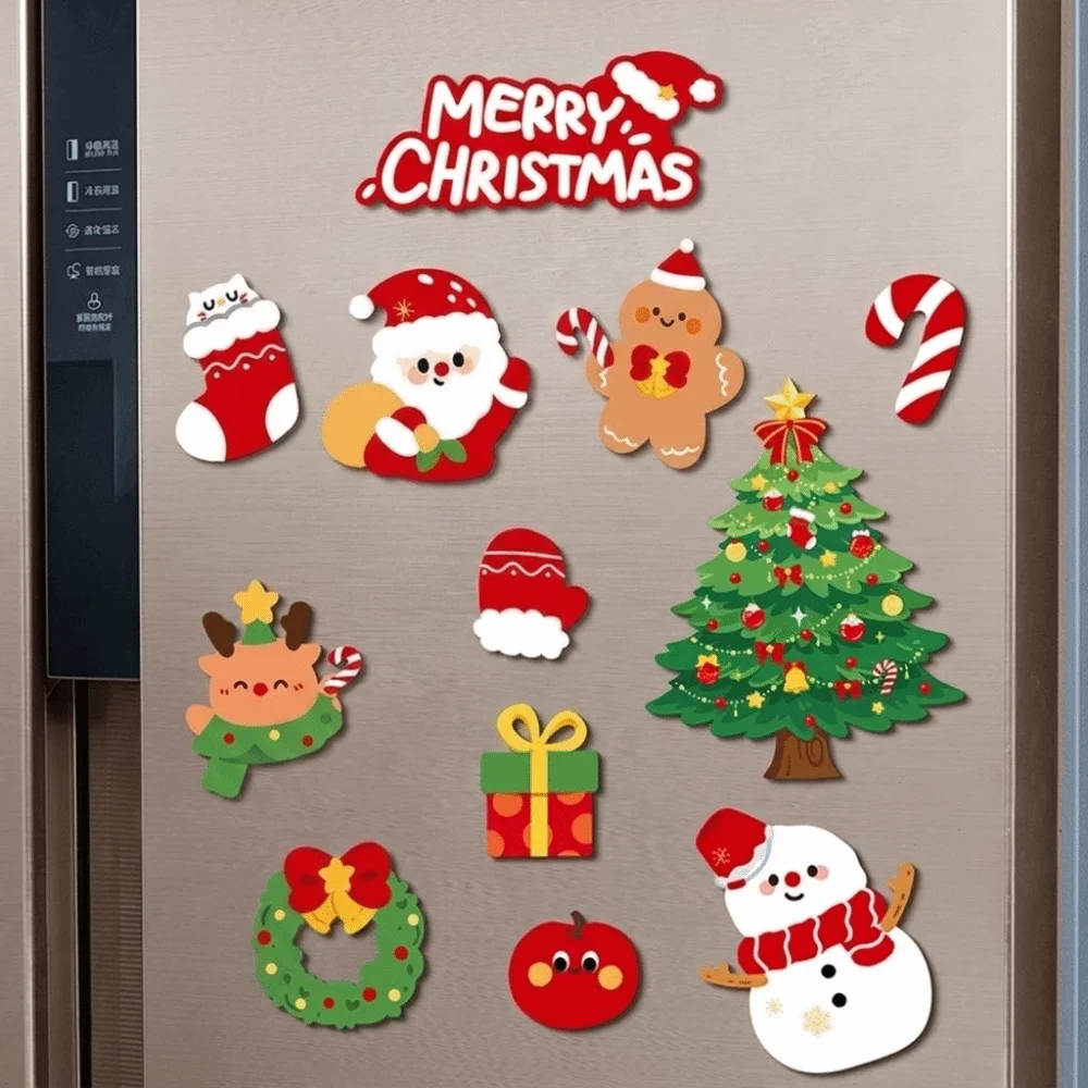 12pcs/set Cartoon Christmas Fridge Magnets Set Magnetic Adhesive Animal Refrigerator Magnets Lightweight Decorative