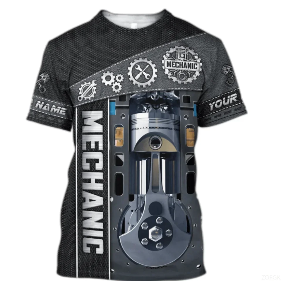 Men T Shirt Vintage T-shirt Summer Clothing Personalized Name Mechanic 3d Print Tops 5xl Street Casual Sports Oversized Pullover image 2