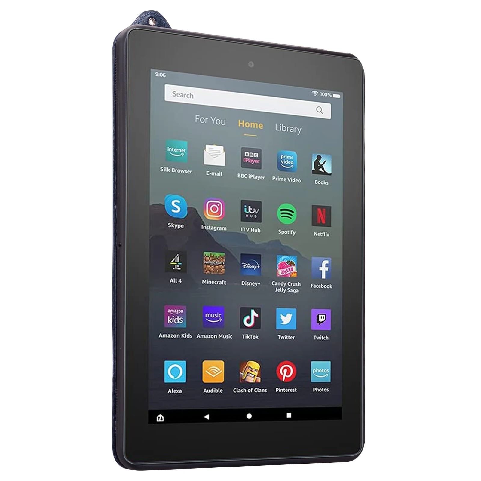 غطاء خلفي واقٍ للكمبيوتر من مادة TPU + الجلد لهاتف Amazon Fire HD 8 8.0 بوصة لمنع السقوط وحزام المعصم وغطاء حماية للكمبيوتر اللوحي