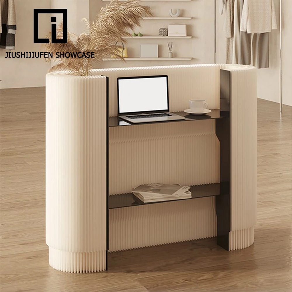

Modern Eco-Friendly White Folding Commodity Shelf Kraft Paper Front Desk Reception Desk Display Stand Checkout Counters