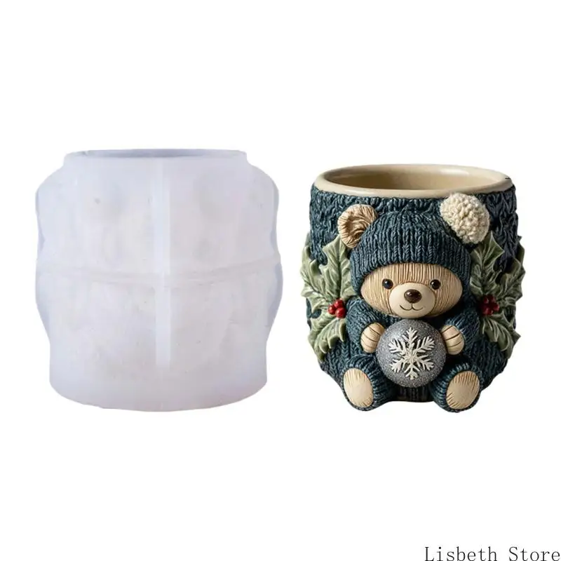 

124A Silicone Sweater Bear Planter Mold For DIY Crafts Resin Cement Concrete Jewelry Holder Gift Flexible Sturdy Reusable Home