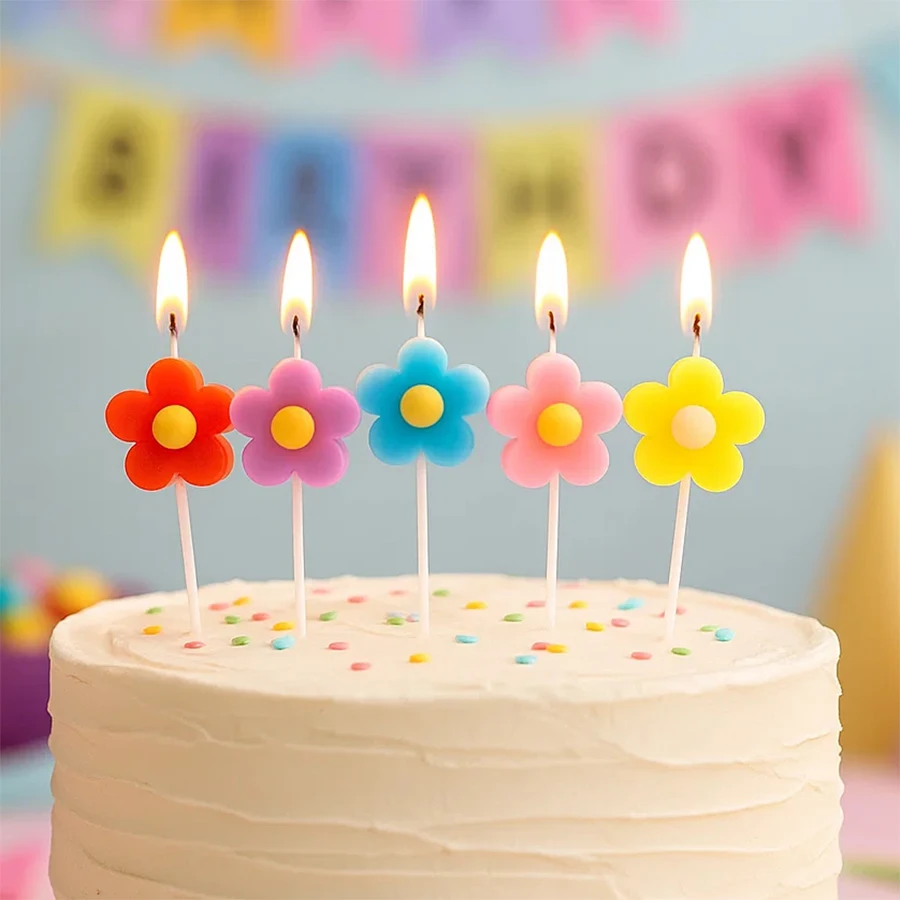 5 Stück bunte blumenförmige Kerzen für Mädchen, Geburtstagsparty, Kuchendekoration, niedliche Plugin-Kerzen