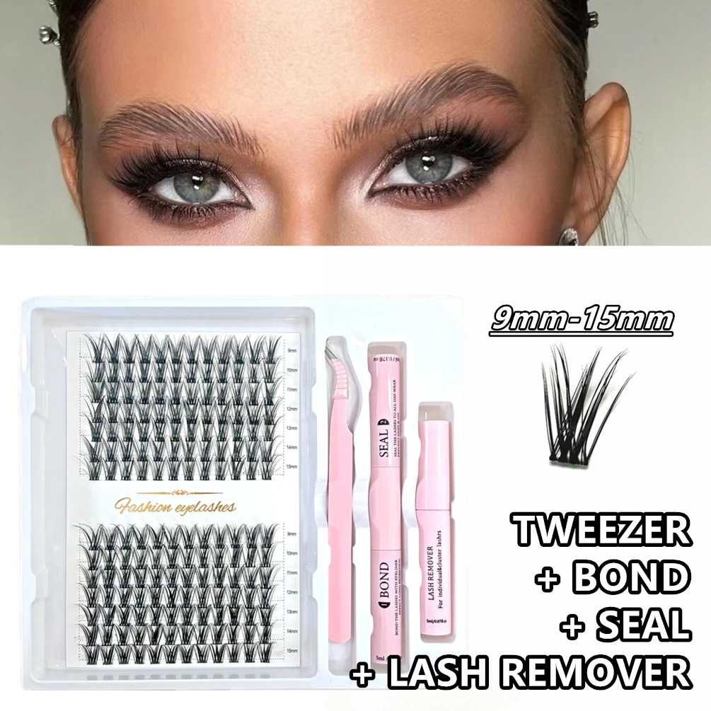 

168PCS Clusters Eyelash With Bond and Tweezers Makeup Tools DIY Lashes Extension Kit for Lashes Waterproof Eyelashes Set Thick