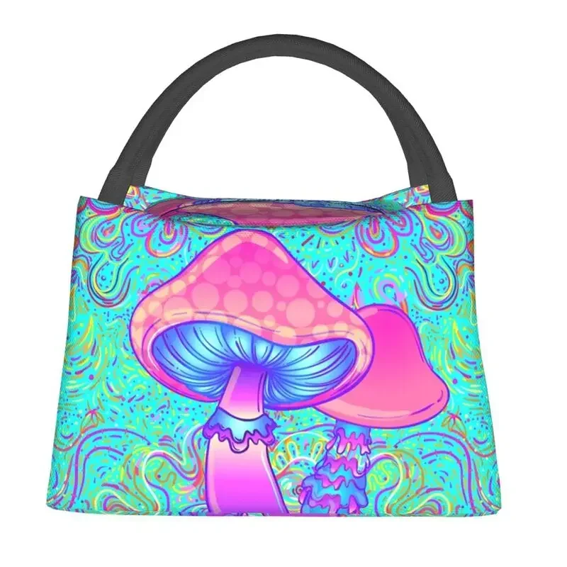 

Magic Mushroom Trippy Psychedelic Neon Pastel Goth Insulated Lunch Bags Leakproof Cooler Thermal Lunch Box Beach Camping Travel