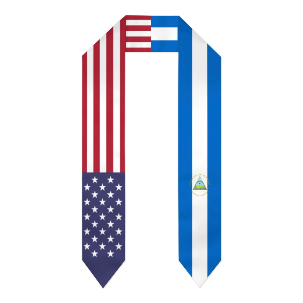 Graduation Sash Nicaragua & USA United States Flag Stole Shawls Graduate Wraps Scraf International Student Pride Gifts