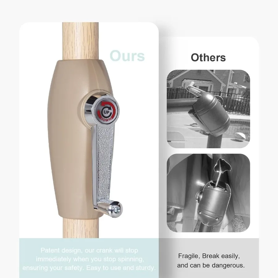 9ft Scalloped Beige Spliced Blue Patio Umbrellas with Fringe for Outdoor Garden and Deck Use WaterResistant and Fade Resistant