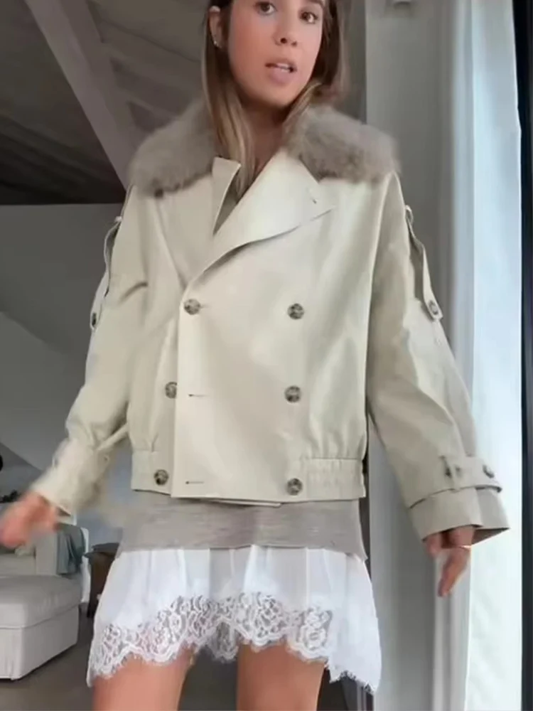 

Women Puffy Fur Collar Jacket 2025 Women's Fashion Waterproof Long Sleeve Zipper Short Coat Streetwear Casual New Jacket ﻿