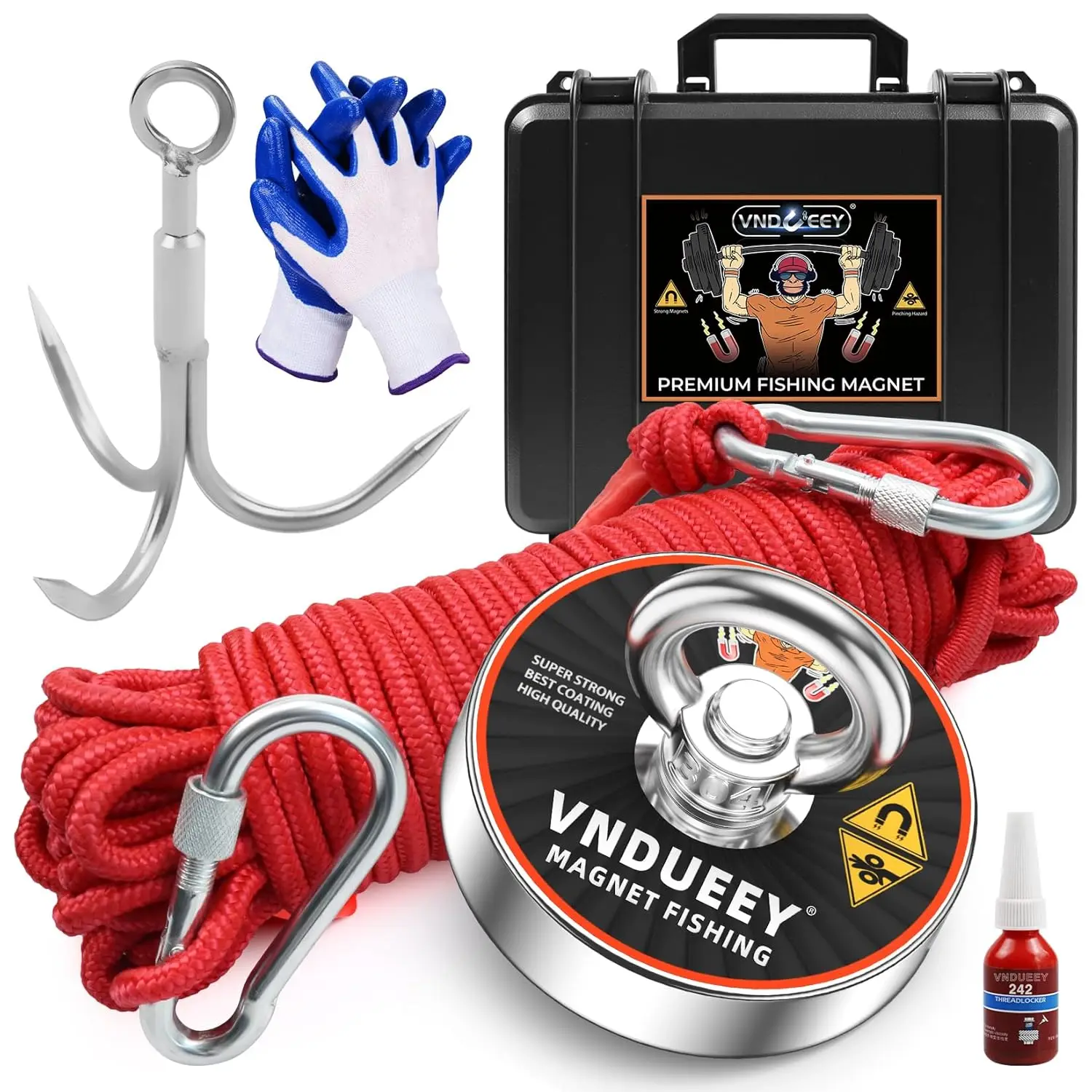 

Heavy Duty Fishing Magnet Kit with 700 LBS Pull Force, 65FT Rope, Gloves, Carabiner & Waterproof Case - 2.95inch Diameter