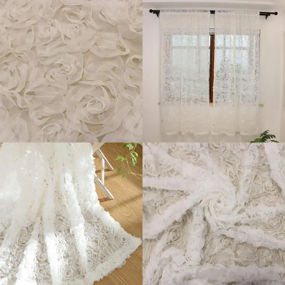 ستائر شفافة بيضاء فاخرة ثلاثية الأبعاد مع جيب قضيب، 51 واسعة × 84 طويلة لغرفة النوم أو غرفة المعيشة