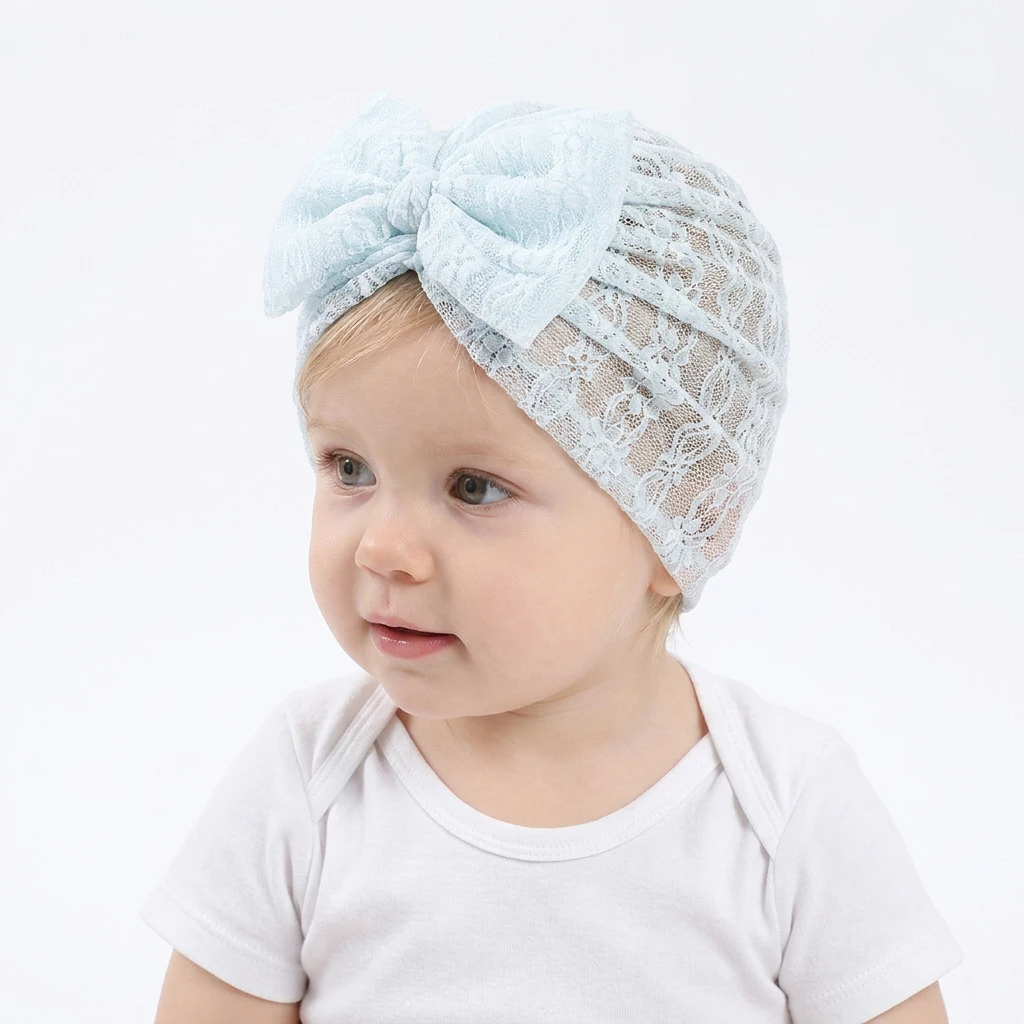 1 Piece Baby Hat Transparent Lace Bow Breathable Cap Solid C