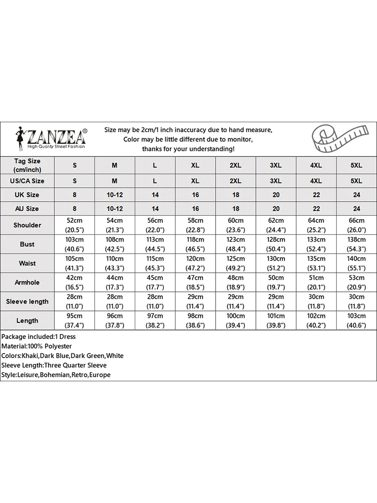 ZANZEA 여성용 원피스 3/4 소매 단추, 루즈한 미디 셔츠, 원피스 캐주얼 파티 복장, OL 작업 스트리트웨어, 2023 여름 가을