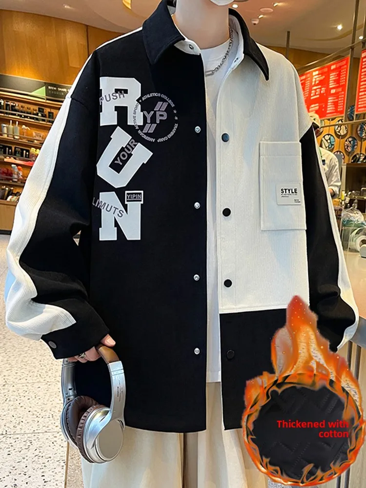 

Men's Thiened Cotton Flap Collar Jaet Loose Workwear Coat Autumn Winter New Chinese Sle Faion Trend Polyester Nylon C...