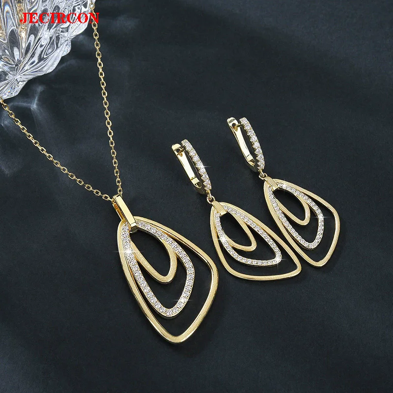 

JECIRCON S925 стерлингового серебра муассанит комплект ювелирных изделий 18-каратное позолоченное ожерелье-капля с подвеской и висячие серьги модные украшения