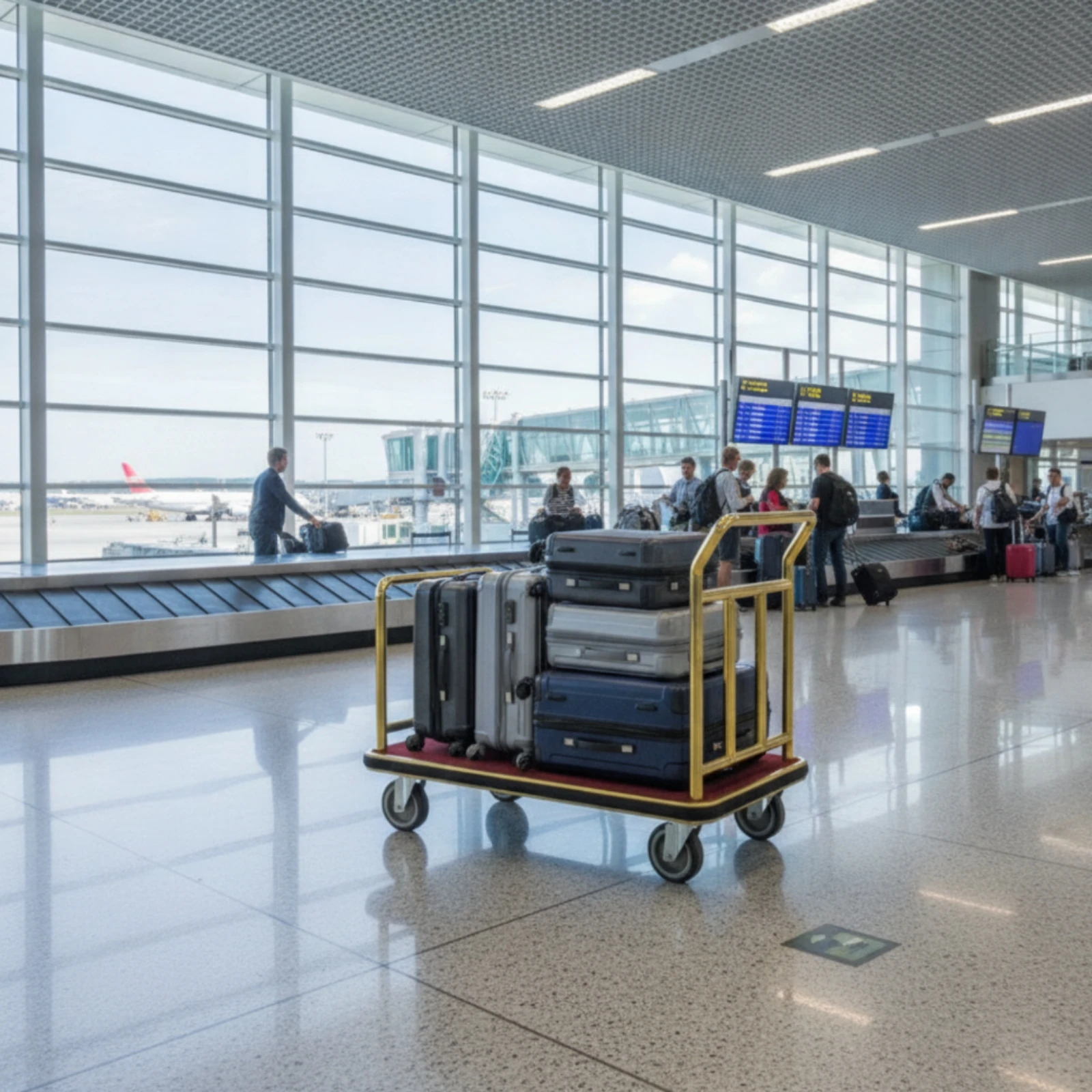 Hotel Luggage Cart Stainless Steel Luggage Cart with Casters Baggage Trolley Commercial Grade Platform Truck Long-Lasting