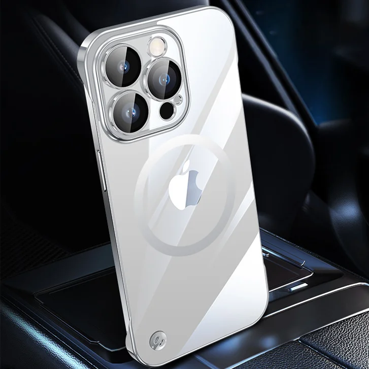 Luxuriöse, rahmenlose, magnetische Hülle mit Plating-Optik für Magsafe, dünne Schutzhülle für iPhone 16, 17, 13, 18 Pro Plus Max, kabelloses Laden, transparente, schlanke PC-Hülle – Detail 22