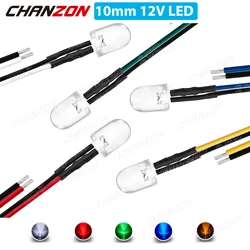 10pcs Bright 10mm Prewired LED 5V 6V 9V 12V Light Beads White Red Green Blue Yellow Emitting Diode Pre Wired Cable DIY Lamp Bulb