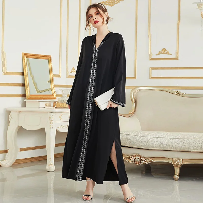 

Middle East Dubai Muslim Fashion Festival Chiffon Plain Sequined Hooded Robe