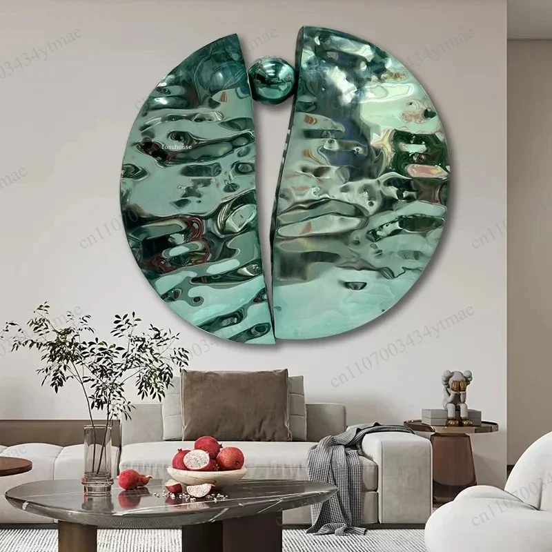 Luxury Stainless Steel Water Ripple Hanging Pendant Living Room Background Wall Decor Home Art Ornament
