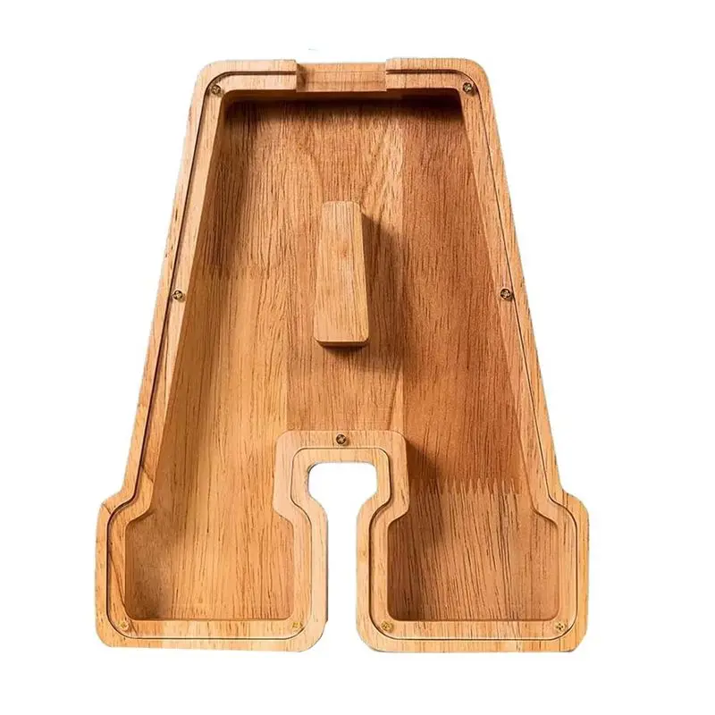Aug. 9 Inch Wooden Letter Piggy Bank Money Box For Boys Girls Toddler Coin Bank Cash Saver Box Birthday Gift For Kids (A)