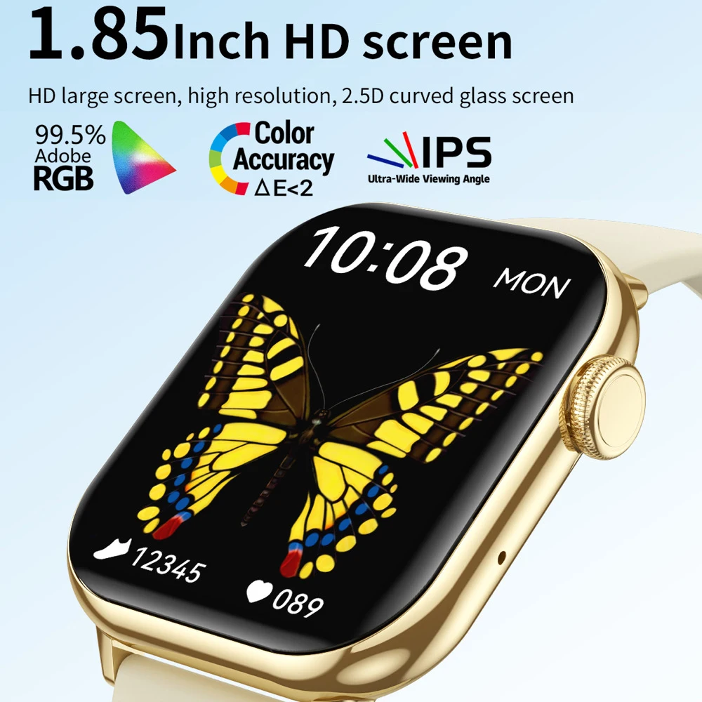 

Local Music Clock Men Women 1.85" BT Call Smart Watch Lady 100+ Sport Modes Heart Rate Smartwatch Sleep Health Watches Weather