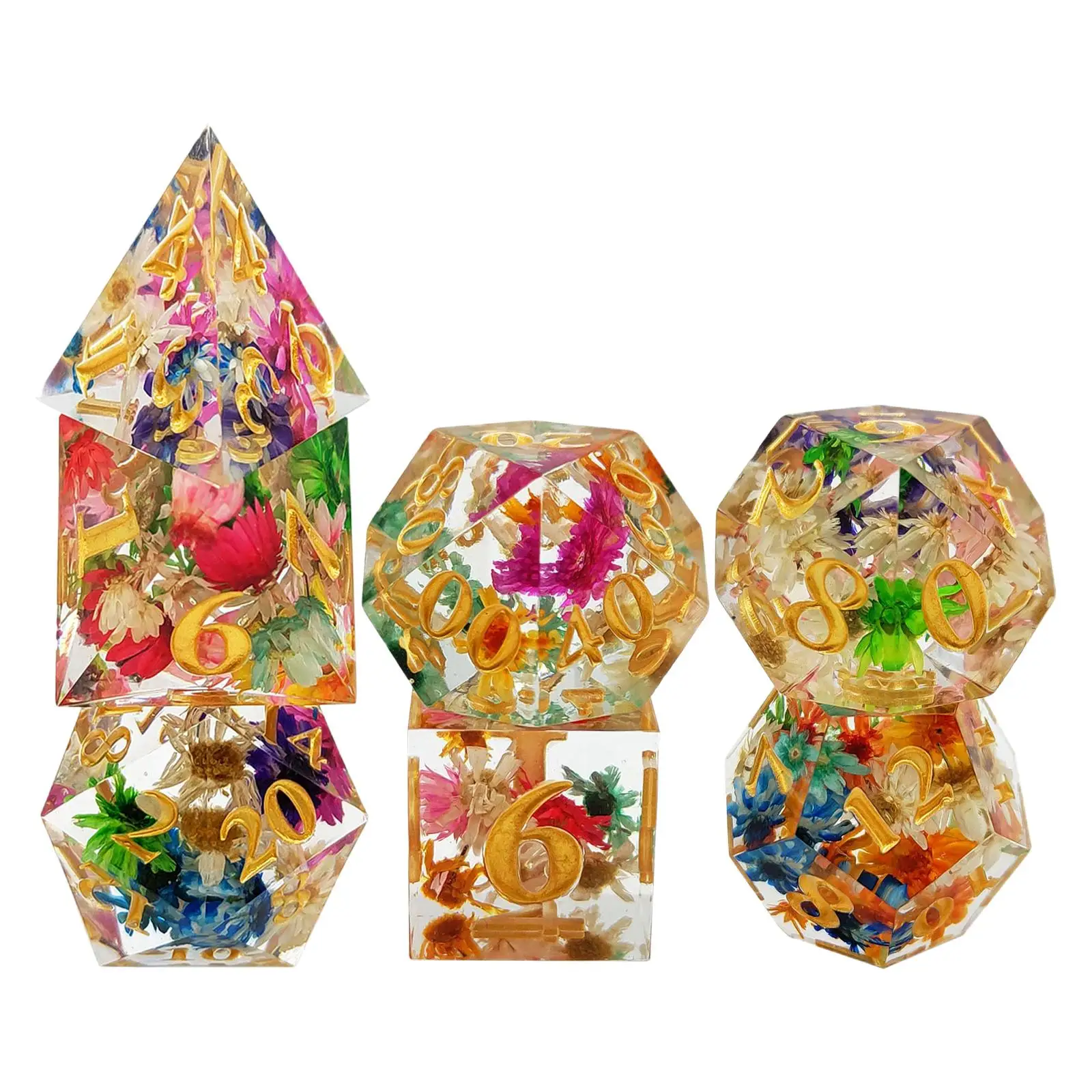 Acrylic Polyhedral Dices Set Entertainment Toy Transparent Flower Math Teaching D8 D10 D12 D20 Game Dices for Table Games KTV
